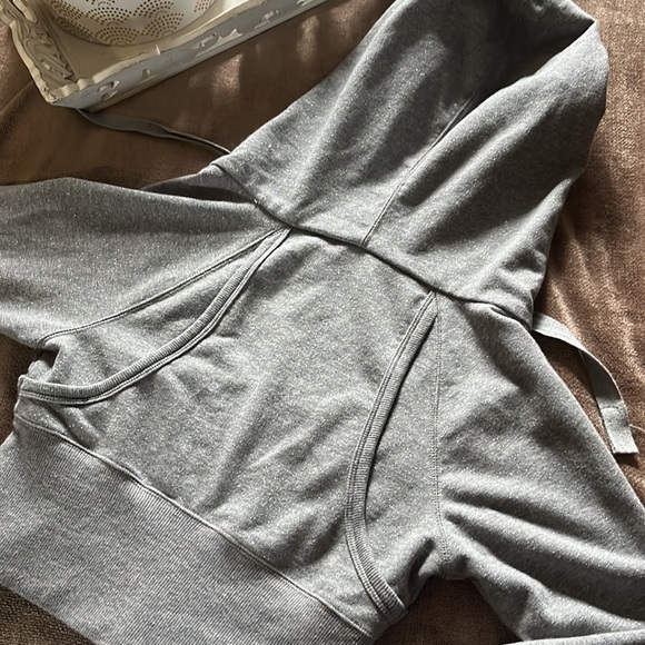 Armani Exchange Gray Sparkling Cropped Top Sweatshirt Hoodie- Size Small - Picture 8 of 9